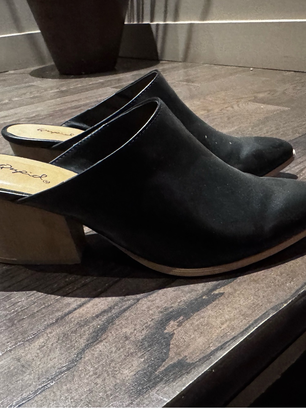 Black Suede Mule Heels - Women